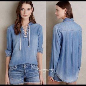 Anthropologie Cloth & Stone lace up blouse